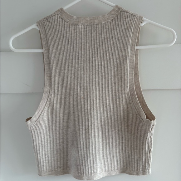 Aritzia Wilfred Reso Cropped Crew Neck Sweater Tank Heather Oatmeal size L - Picture 6 of 6